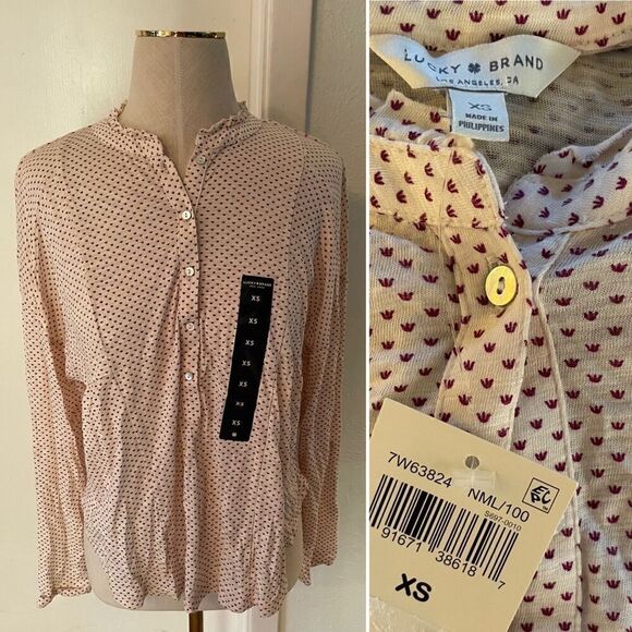 Lucky Brand Ditzy Print Long Sleeve Henley NWT - Picture 3 of 4